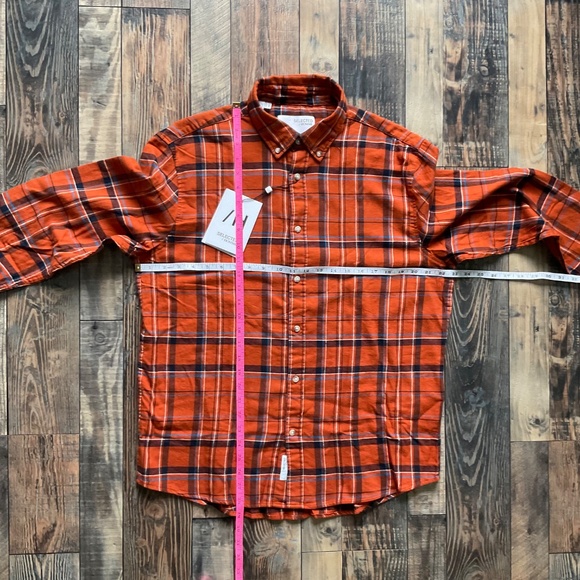 Selected HOMME Flannel Lumberjack Long Sleeve Button Up Orange Plaid - Picture 8 of 12